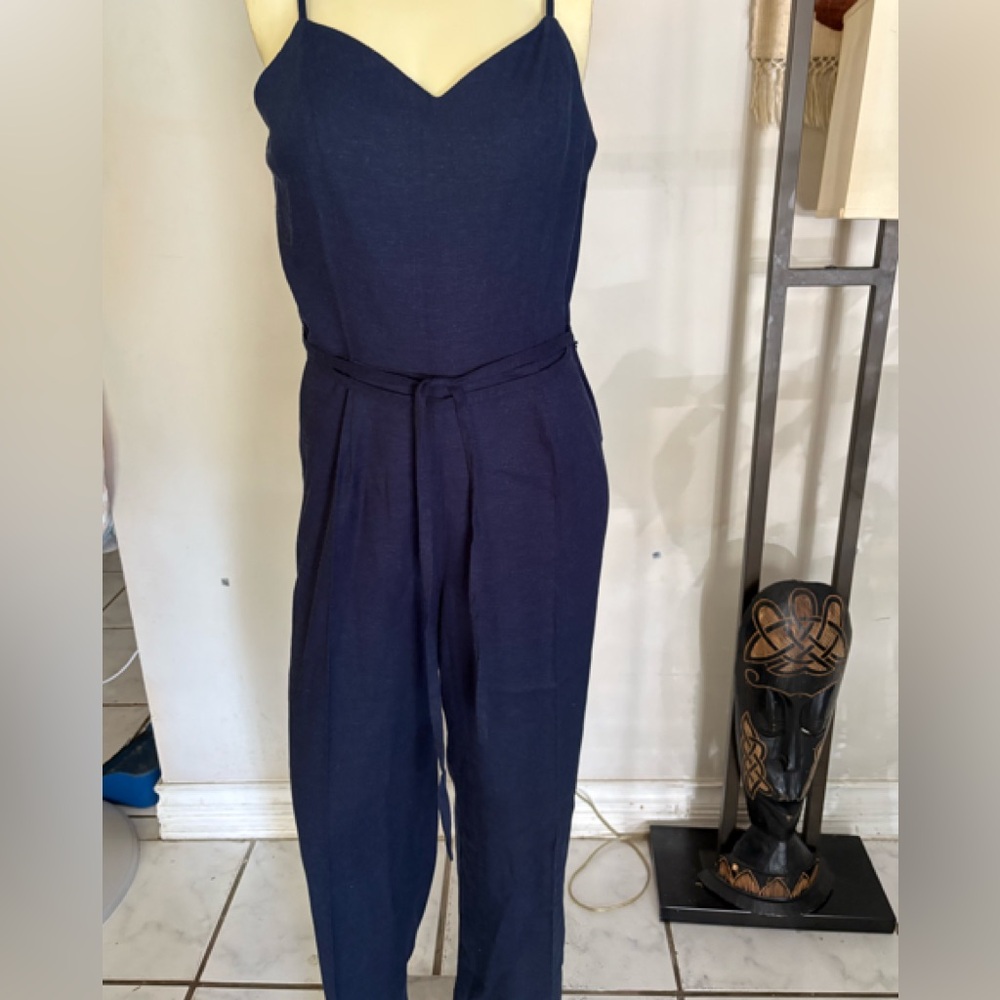 Monteau Dark Blue Linen Women's Jumpsuit Size Large